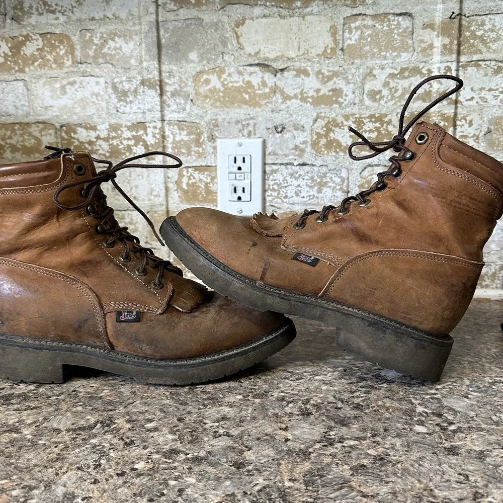 Justin Conductor Work Boot Double Comfort System Brown Style 0760 Sz 8.5 EEE